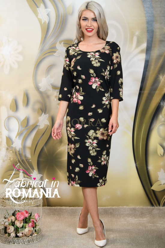 Rochie de zi Rozanne din jerse cu imprimeu floral